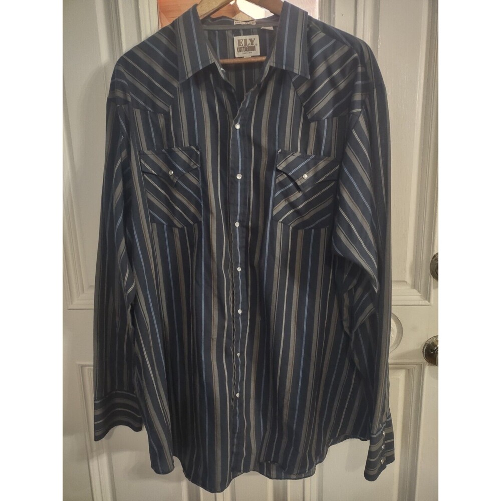 Ely Plains Pearl Snap Shirt Big Man Mens 2XLT Stripe Long Sleeve Western Wear